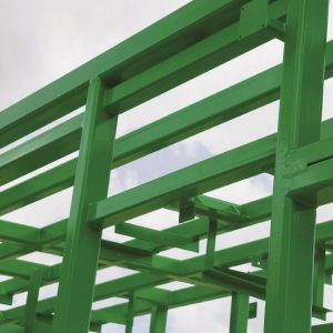 A structure made of green steel beams