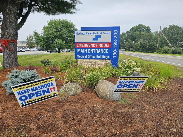 A sign reading 