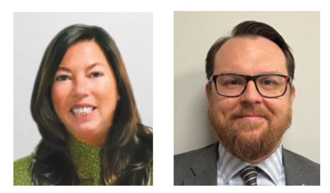 A portrait photo of a woman on the left and a man on the right.
