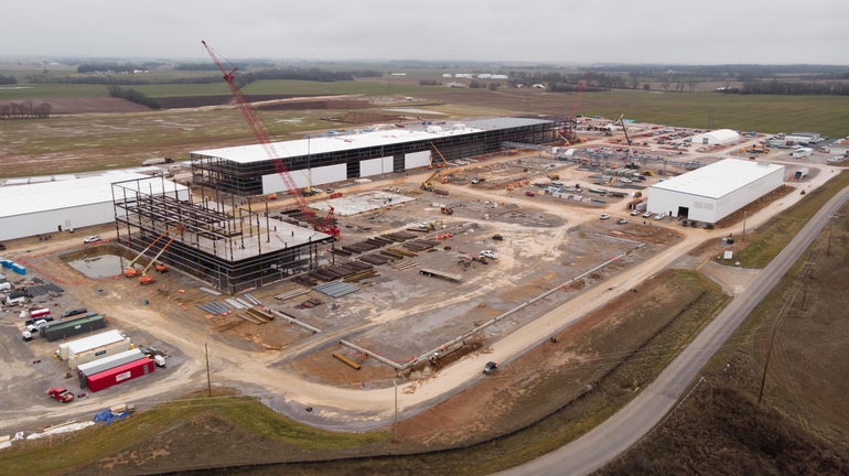 A large manufacturing facility under construction