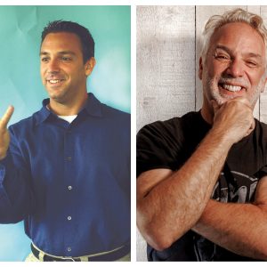 A side-by-side collage of photos of the same man, taken 22 years apart.