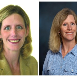 A side-by-side collage of photos of the same woman, taken 20 years apart.