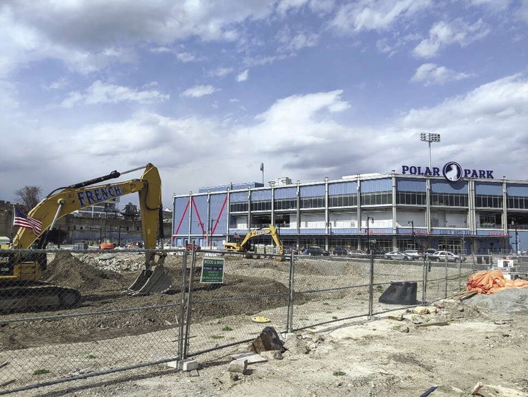 A construction site outside of Polar Park in worcester