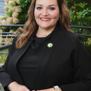 Woman in black dress suit