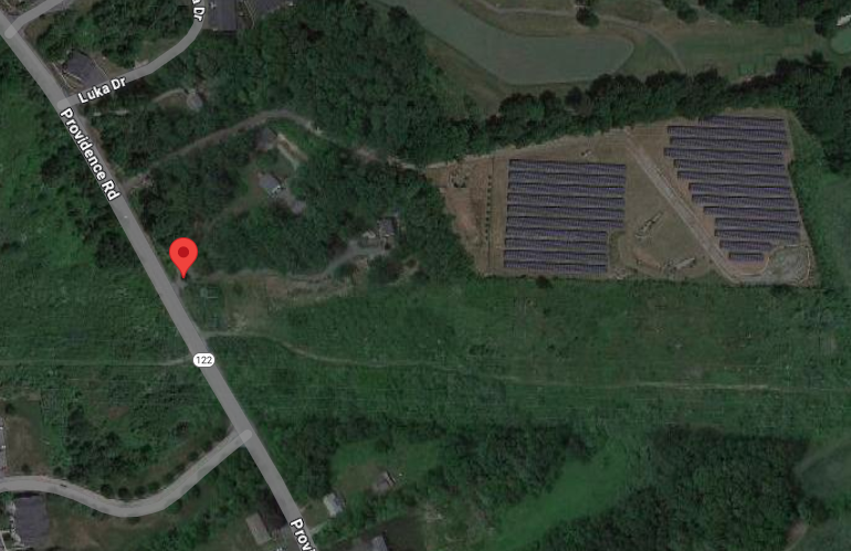 A satellite image of a solar facility