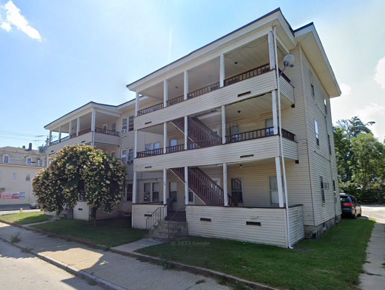 A three-story apartment building