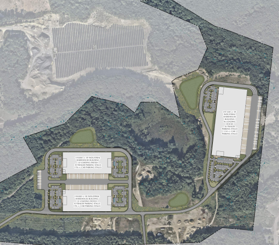 Site plans depicting three warehouse spaces