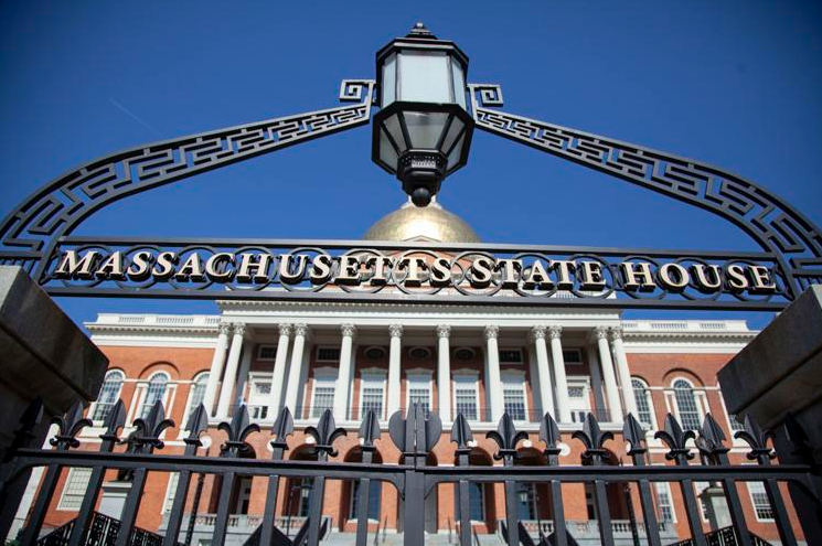 The front gate of the Massachusetts State House