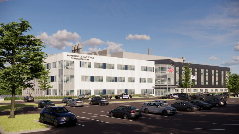 Rendering of a three-story lab building