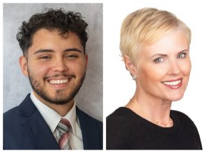 Side by side headshots of man on the left and a woman on the right