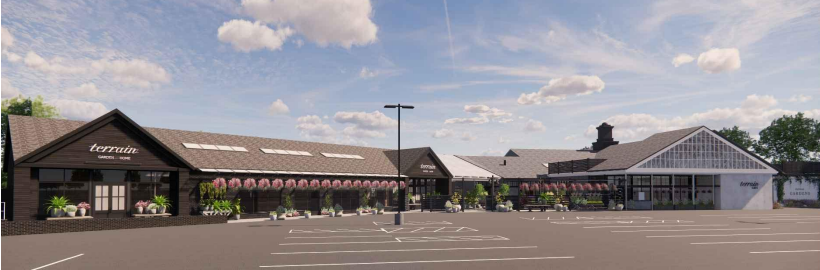 Rendering of an outdoor and garden store from the exterior