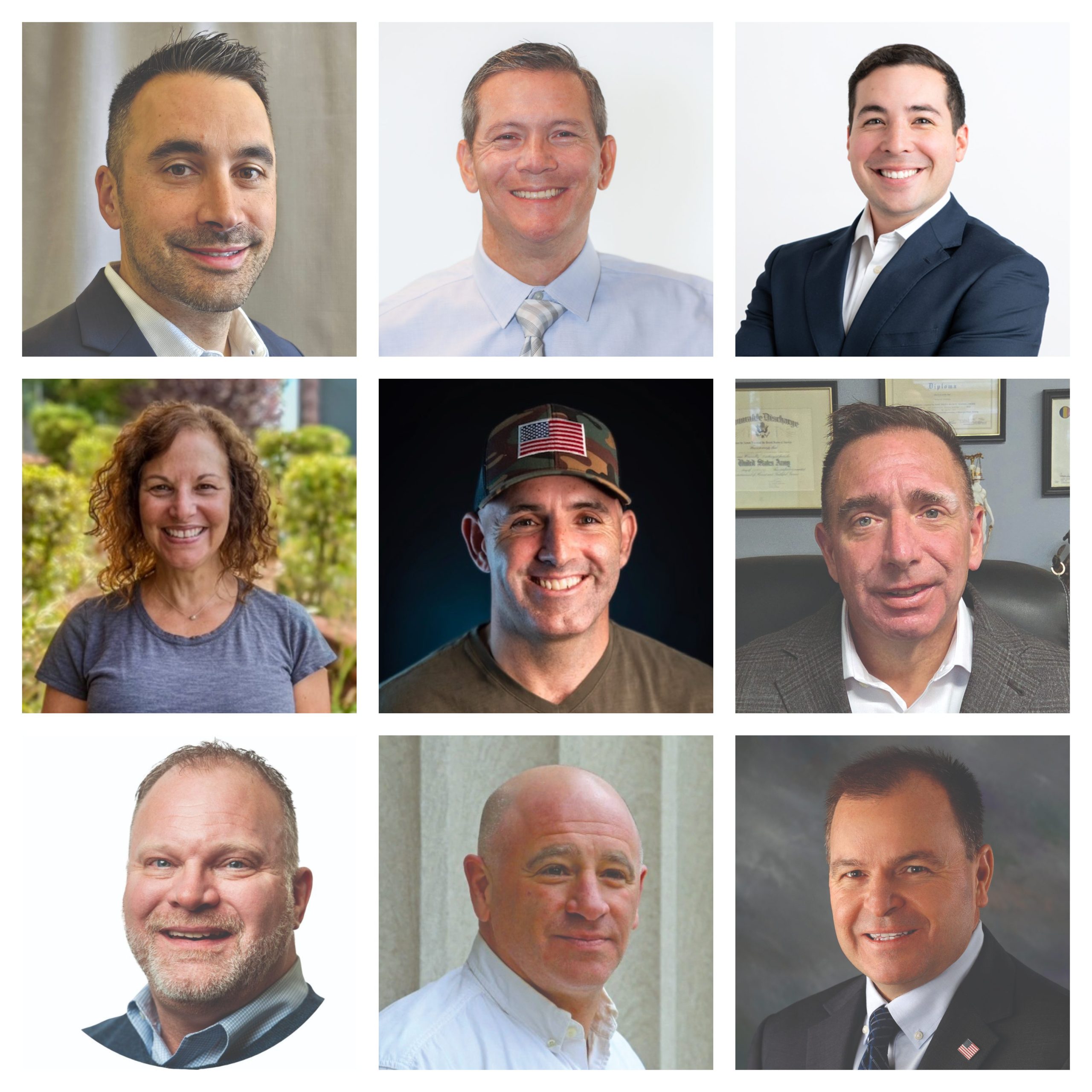 A collage of nine peoples' headshots