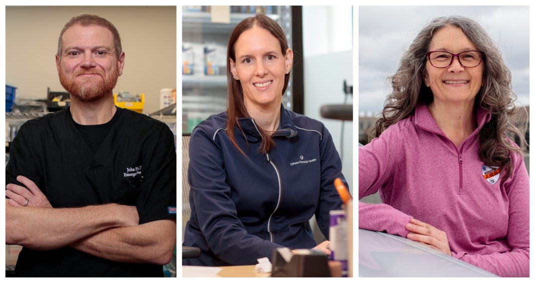 Three photos of health care providers side by side